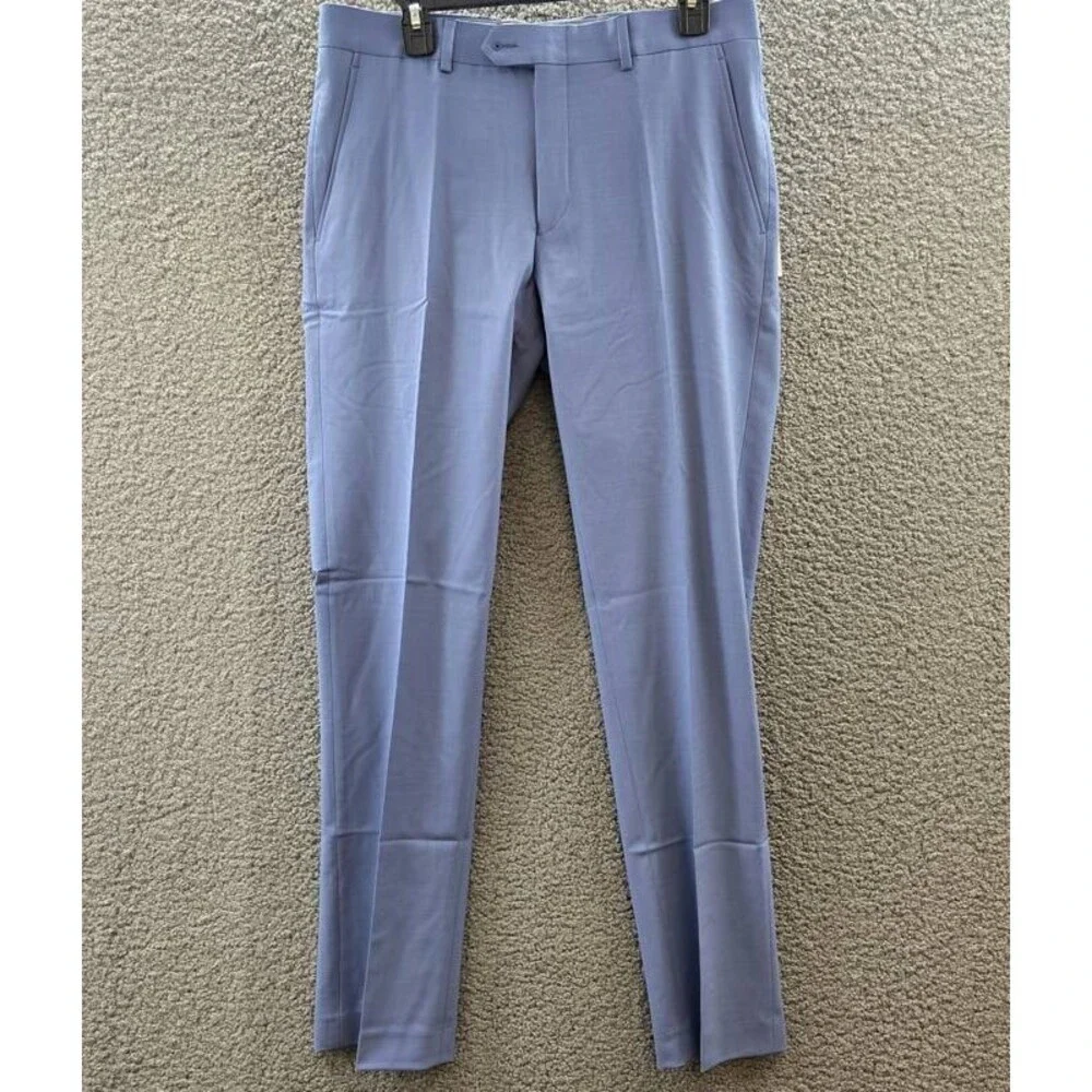 Bar III Slim-Fit Wool Blend Suit Pants Men's 32W x 32L Light Blue Zip Hook & Bar